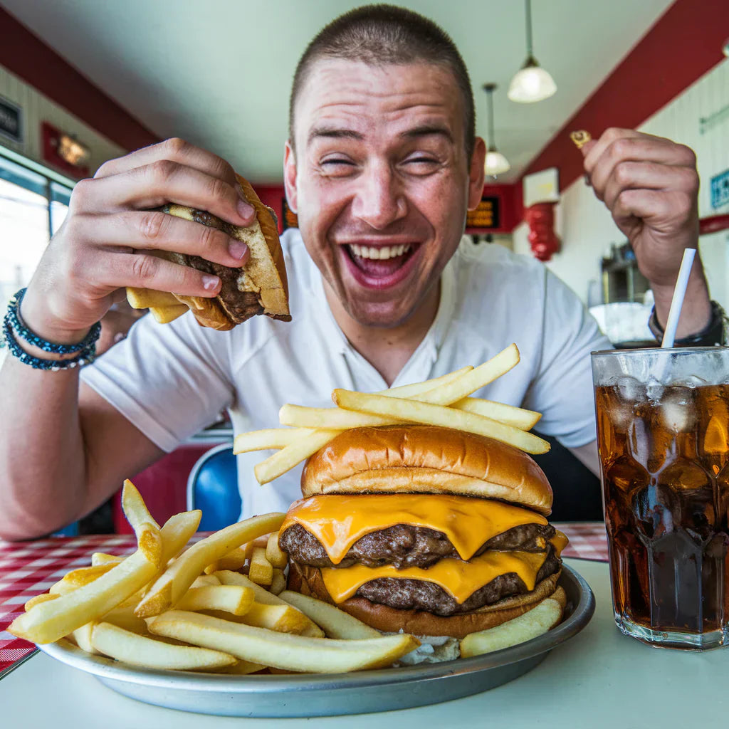 Mann mit ungesundem Essen