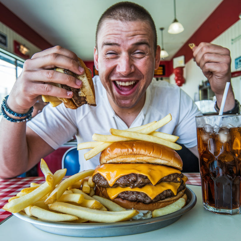 Mann isst ungesundes Essen